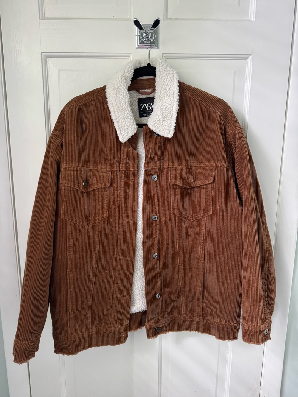 Zara Brown Corduroy Jacket with White Sherpa Collar